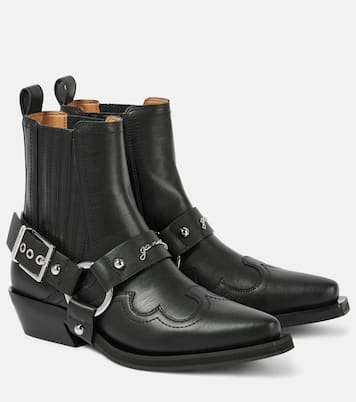 Bottines santiags brodées en cuir synthétique | Ganni