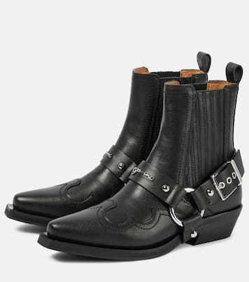 Bottines santiags brodées en cuir synthétique | Ganni