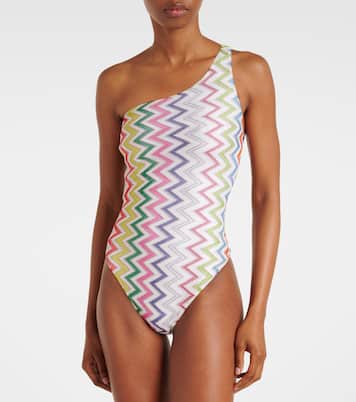 Zigzag one-shoulder lamé swimsuit  | Missoni