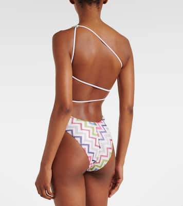 Zigzag one-shoulder lamé swimsuit  | Missoni