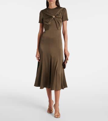 Gathered crêpe satin midi dress | Roland Mouret