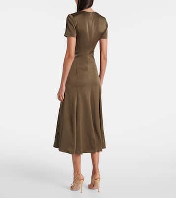 Gathered crêpe satin midi dress | Roland Mouret
