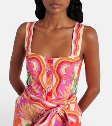 Spring Affair printed linen-blend romper | Farm Rio