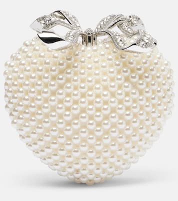 Heart Mini faux pearls-embellished clutch | Self-Portrait