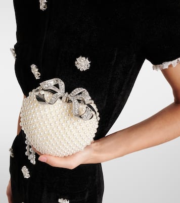Heart Mini faux pearls-embellished clutch | Self-Portrait