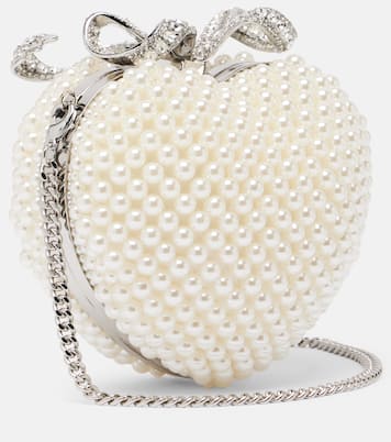 Heart Mini faux pearls-embellished clutch | Self-Portrait
