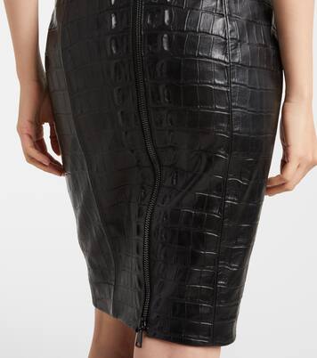 فستان قصير من الجلد بنقشة جلد التمساح مع ياقة هالتر | Balmain