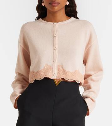 Cárdigan de lana virgen cropped con encaje | Valentino