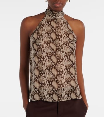 Alla 스네이크 프린트 홀터넥 실크 탑 | Nili Lotan