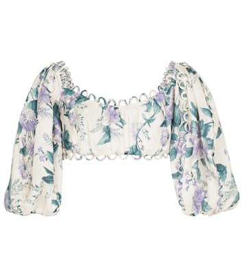 Cassia floral linen crop top | Zimmermann