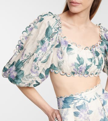Cassia floral linen crop top | Zimmermann