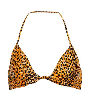 Leopard print halterneck bikini top | Ganni