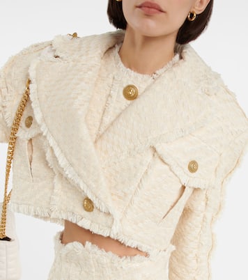 Giacca cropped in tweed di misto cotone | Balmain