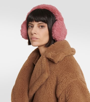 Alpaca, wool, and silk teddy earmuffs in pink - Max Mara