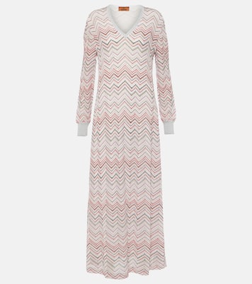 Vestido largo de punto metalizado en zigzag | Missoni
