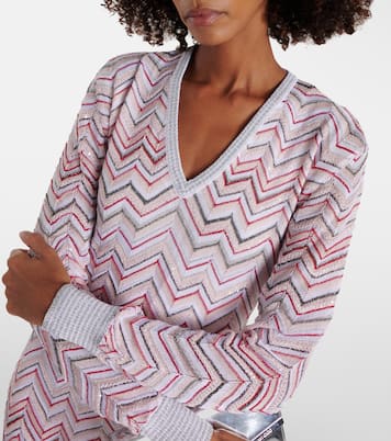 Vestido largo de punto metalizado en zigzag | Missoni