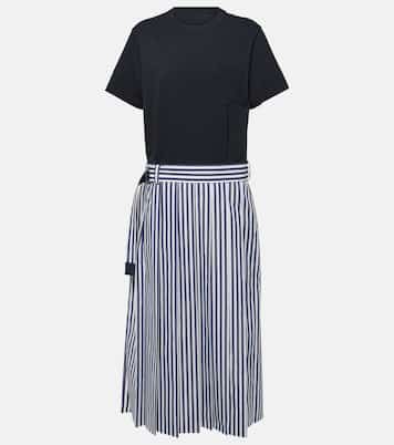 Pleated cotton poplin midi dress | Sacai