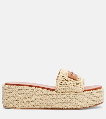 Logo raffia platform espadrille slides | Versace