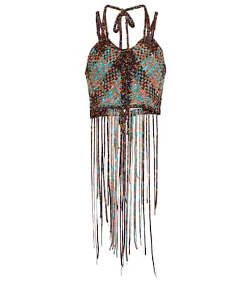 Printed fringed woven silk crop top | Chloé
