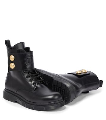 Logo leather ankle boots | Balmain Kids