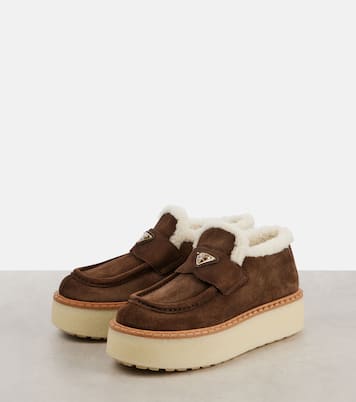 Shearling-lined suede platform loafers | Prada