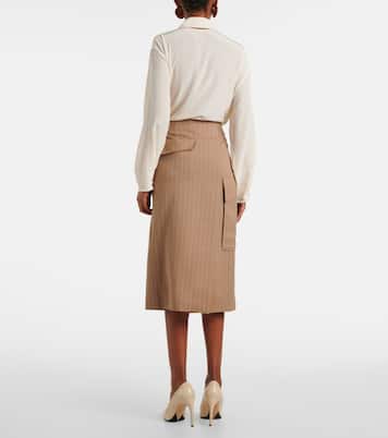 Jupe midi en laine à fines rayures | Victoria Beckham