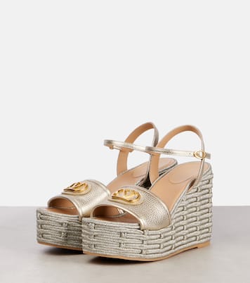 VLogo metallic leather wedge sandals | Valentino Garavani