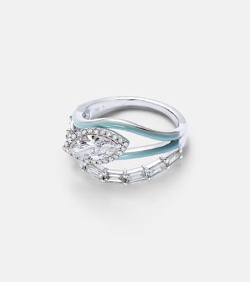 Bague Oasis en or 18 blanc 18 ct, diamants et émail | Kamyen