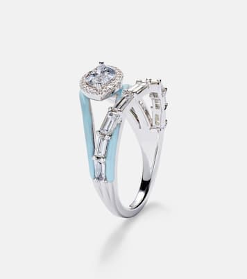 Bague Oasis en or 18 blanc 18 ct, diamants et émail | Kamyen