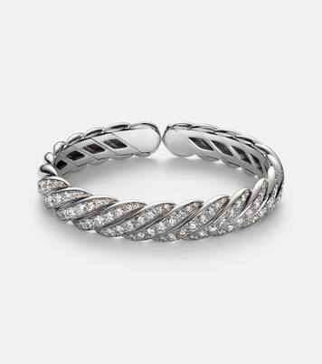 Sculpted Cable Flex 18kt white gold bracelet with diamonds | David Yurman