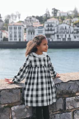 Lace-trimmed checked cotton dress | Tartine et Chocolat