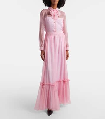 Jupe longue GG imprimée en mousseline de soie | Gucci