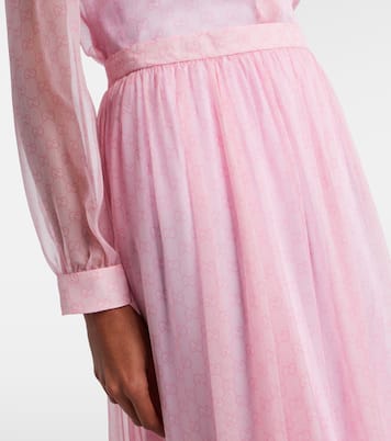 Jupe longue GG imprimée en mousseline de soie | Gucci