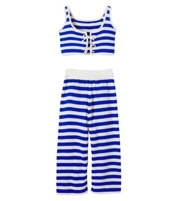 Crochet striped cotton-blend top and pants set | Pepita&Me
