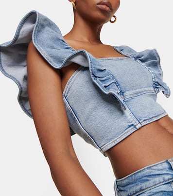 Top cropped di jeans con ruches | Ganni