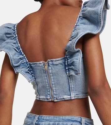 Top cropped di jeans con ruches | Ganni