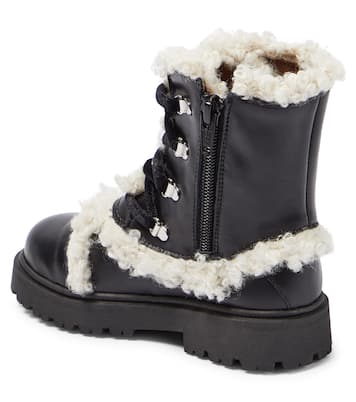 Shearling-trimmed leather lace-up boots | PèPè