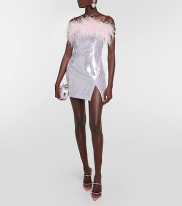 Feather-trimmed sequined minidress | Self-Portrait