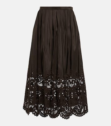 Gonna midi in seta con pizzo macramè | Valentino
