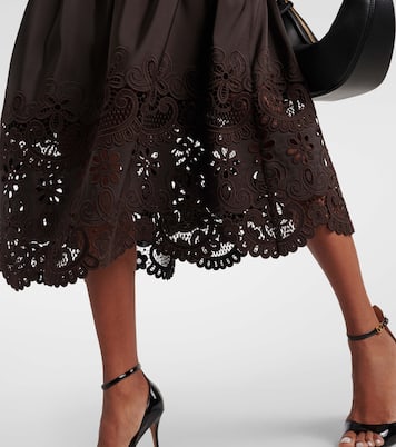 Gonna midi in seta con pizzo macramè | Valentino
