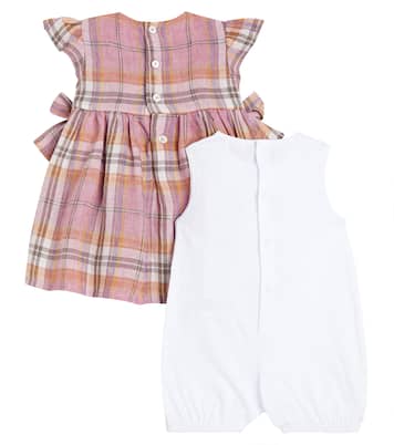 Bebé - set de mono y vestido de lino a cuadros | Il Gufo