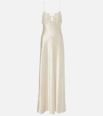Lace-trimmed silk satin gown | Saint Laurent