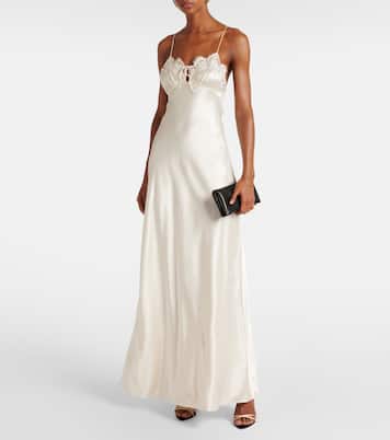 Lace-trimmed silk satin gown | Saint Laurent