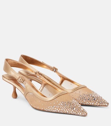 Pumps slingback Amel 50 in mesh con cristalli | Jimmy Choo