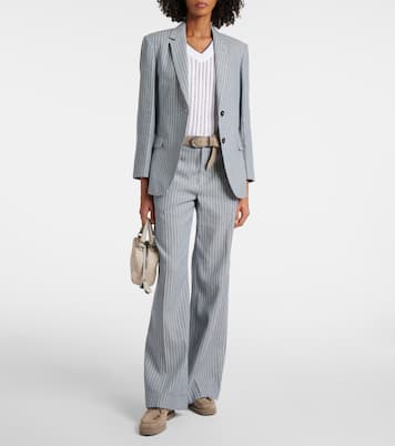 Blazer rayé en lin et coton mélangés | Brunello Cucinelli