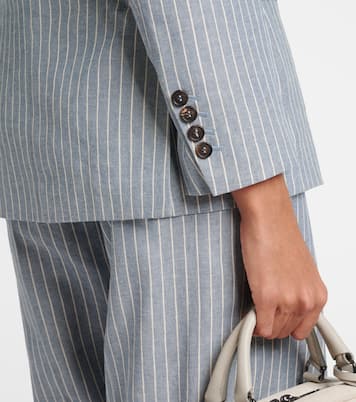 Blazer rayé en lin et coton mélangés | Brunello Cucinelli