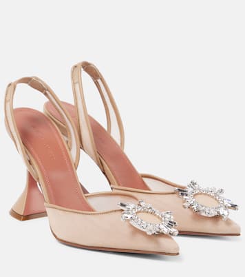 Pumps slingback Begum 95 in mesh con cristalli | Amina Muaddi