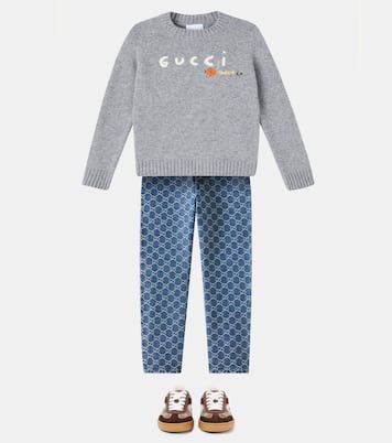 Interlocking G suede-trimmed sneakers | Gucci Kids