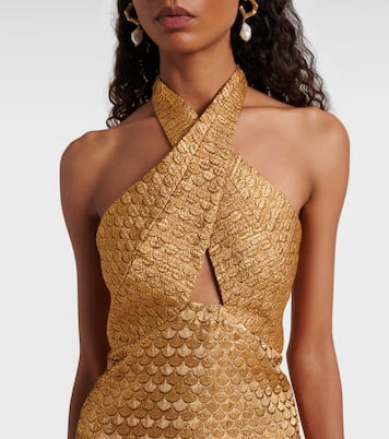 Cutout halterneck lurex® jacquard gown | Johanna Ortiz