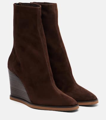 Saint Honoré 85绒面革坡跟及踝靴 | Aquazzura